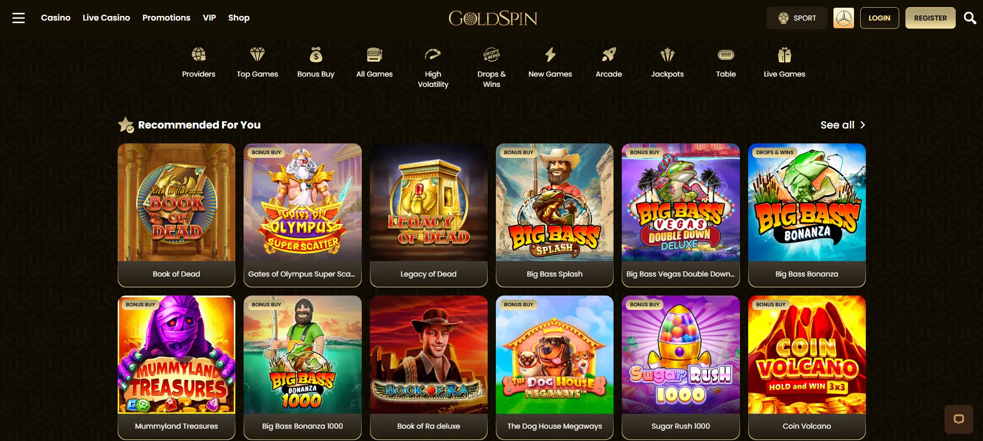 GoldSpin Casino sitt offisielle nettsted med populære online spilleautomater